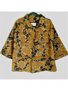 Erika Cavallini Gold Floral Metallic Jacquard Wool Blend Blazer Jacket 6 EUC